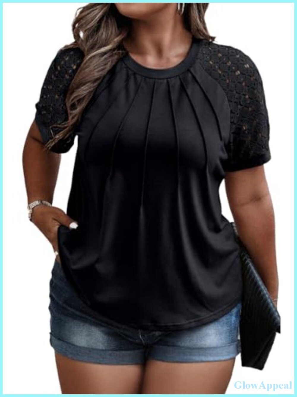 Plus Size Lace Short Sleeve Blouse Tunic Top Loose Fit